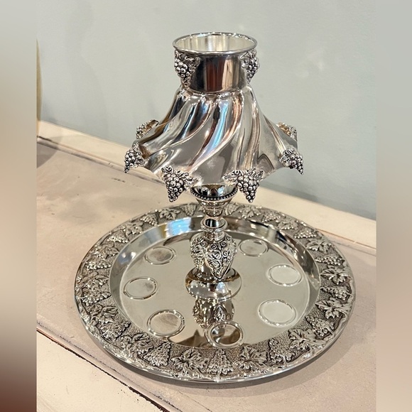 VINTAGE KARSHI JUDAICA SILVER PLATE KIDDUSH WINE FOUNTAIN - Picture 1 of 13